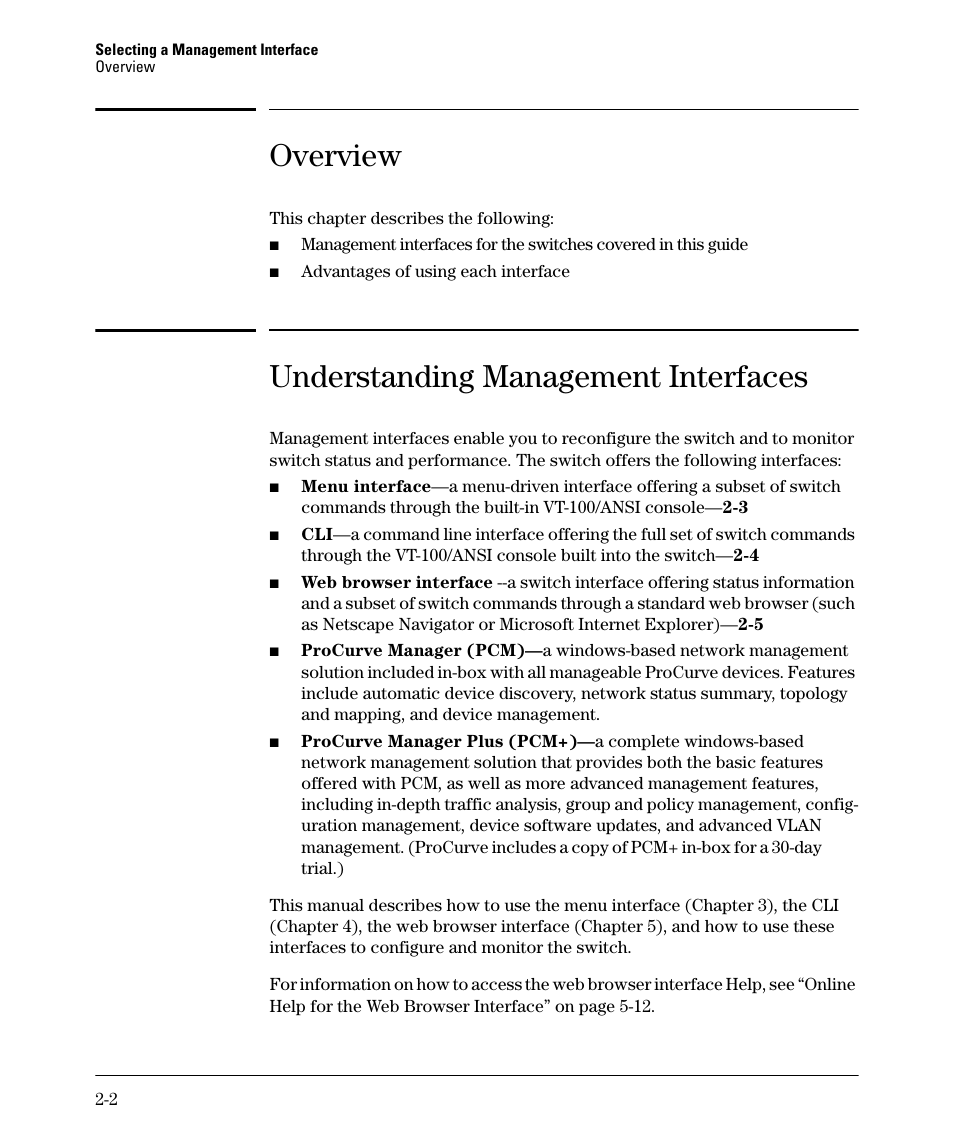 Overview, Understanding management interfaces | HP 2910AL User Manual | Page 38 / 618