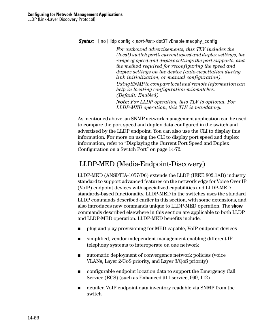 Lldp-med (media-endpoint-discovery), Lldp-med (media-endpoint-discovery) -56 | HP 2910AL User Manual | Page 384 / 618