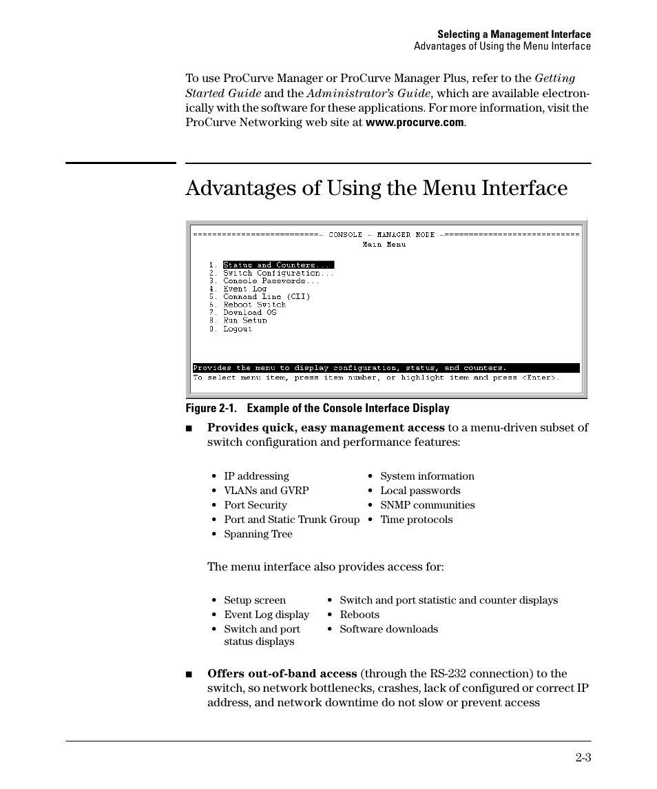 Advantages of using the menu interface | HP 2910AL User Manual | Page 39 / 618