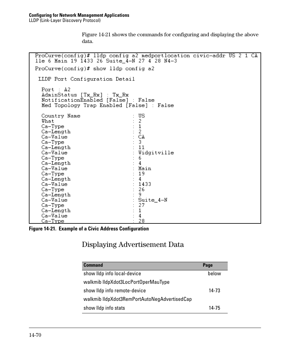 Displaying advertisement data, Displaying advertisement data -70 | HP 2910AL User Manual | Page 398 / 618