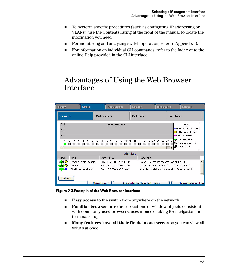 Advantages of using the web browser interface | HP 2910AL User Manual | Page 41 / 618