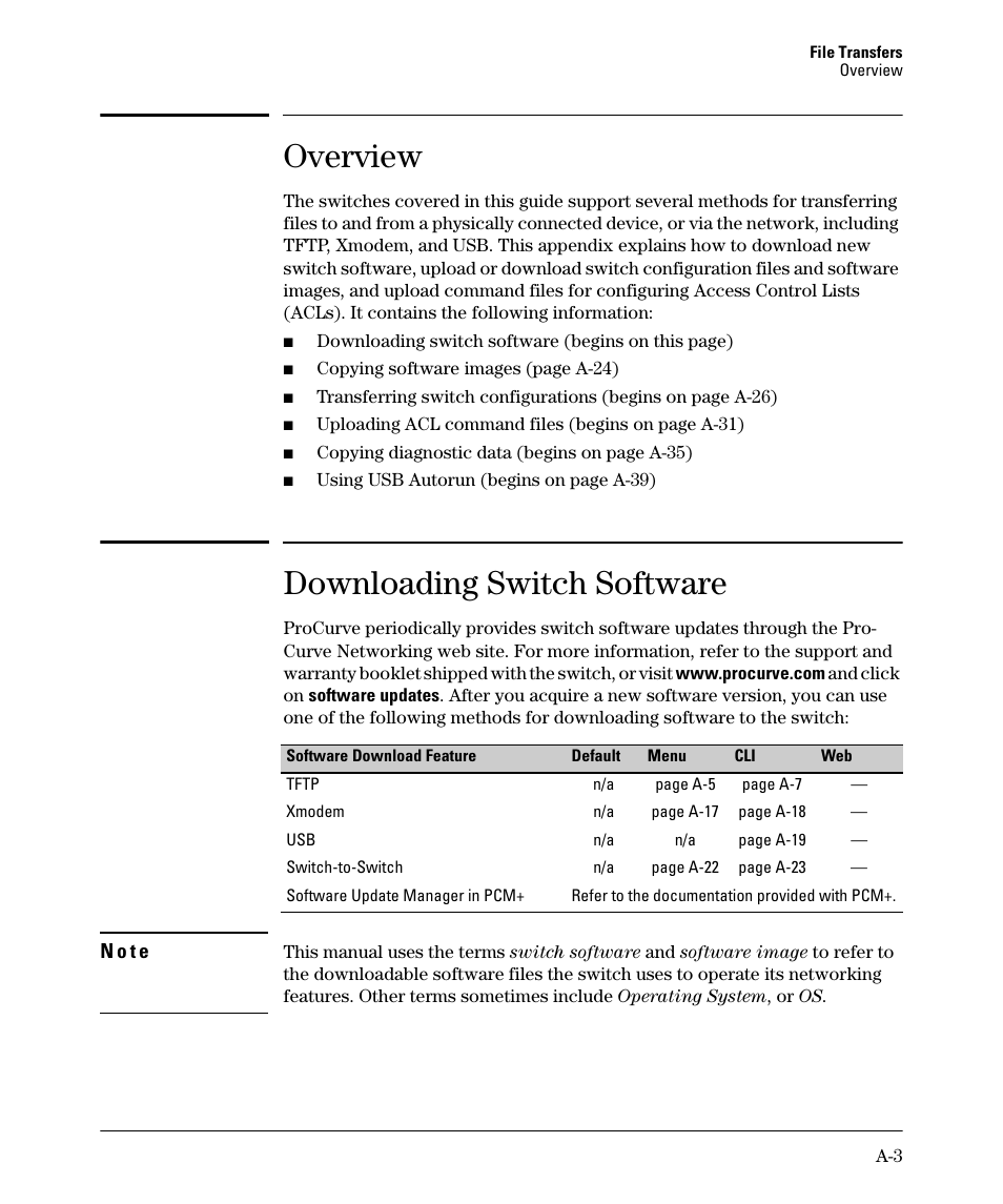 Overview, Downloading switch software | HP 2910AL User Manual | Page 415 / 618