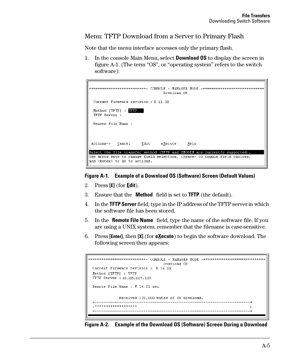 Menu: tftp download from a server to primary flash | HP 2910AL User Manual | Page 417 / 618