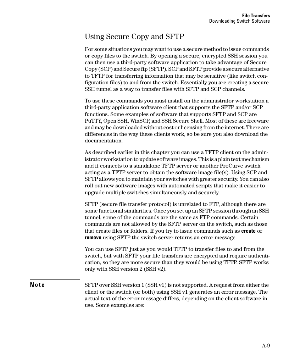 Using secure copy and sftp | HP 2910AL User Manual | Page 421 / 618