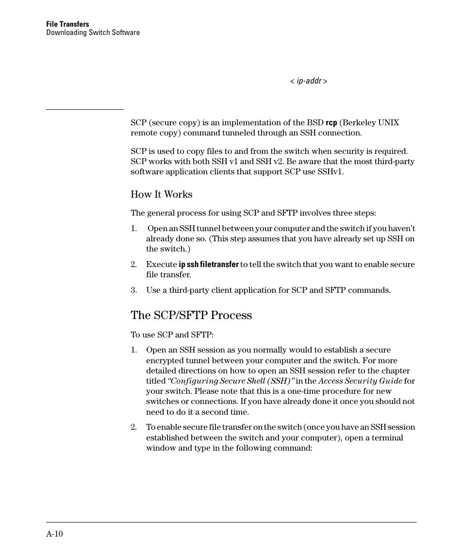 How it works, The scp/sftp process | HP 2910AL User Manual | Page 422 / 618