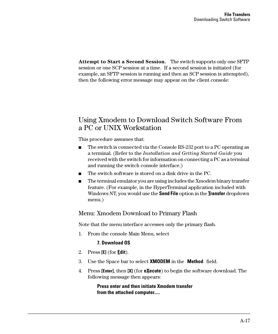 Menu: xmodem download to primary flash | HP 2910AL User Manual | Page 429 / 618