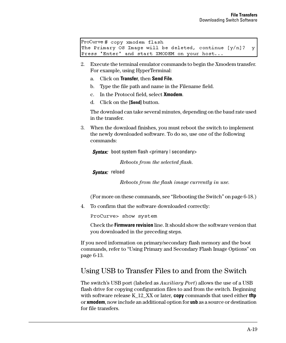 Using usb to transfer files to and from the switch | HP 2910AL User Manual | Page 431 / 618