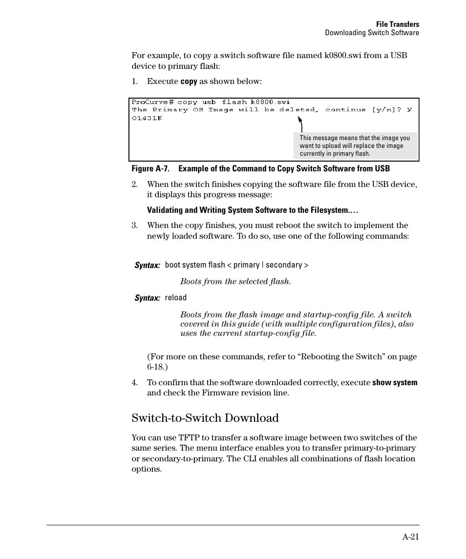 Switch-to-switch download | HP 2910AL User Manual | Page 433 / 618