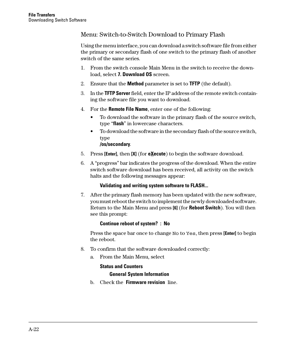 Menu: switch-to-switch download to primary flash | HP 2910AL User Manual | Page 434 / 618