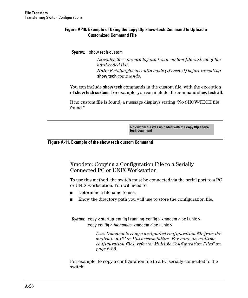 Xmodem: copying a configuration file to a serially, A-28 | HP 2910AL User Manual | Page 440 / 618