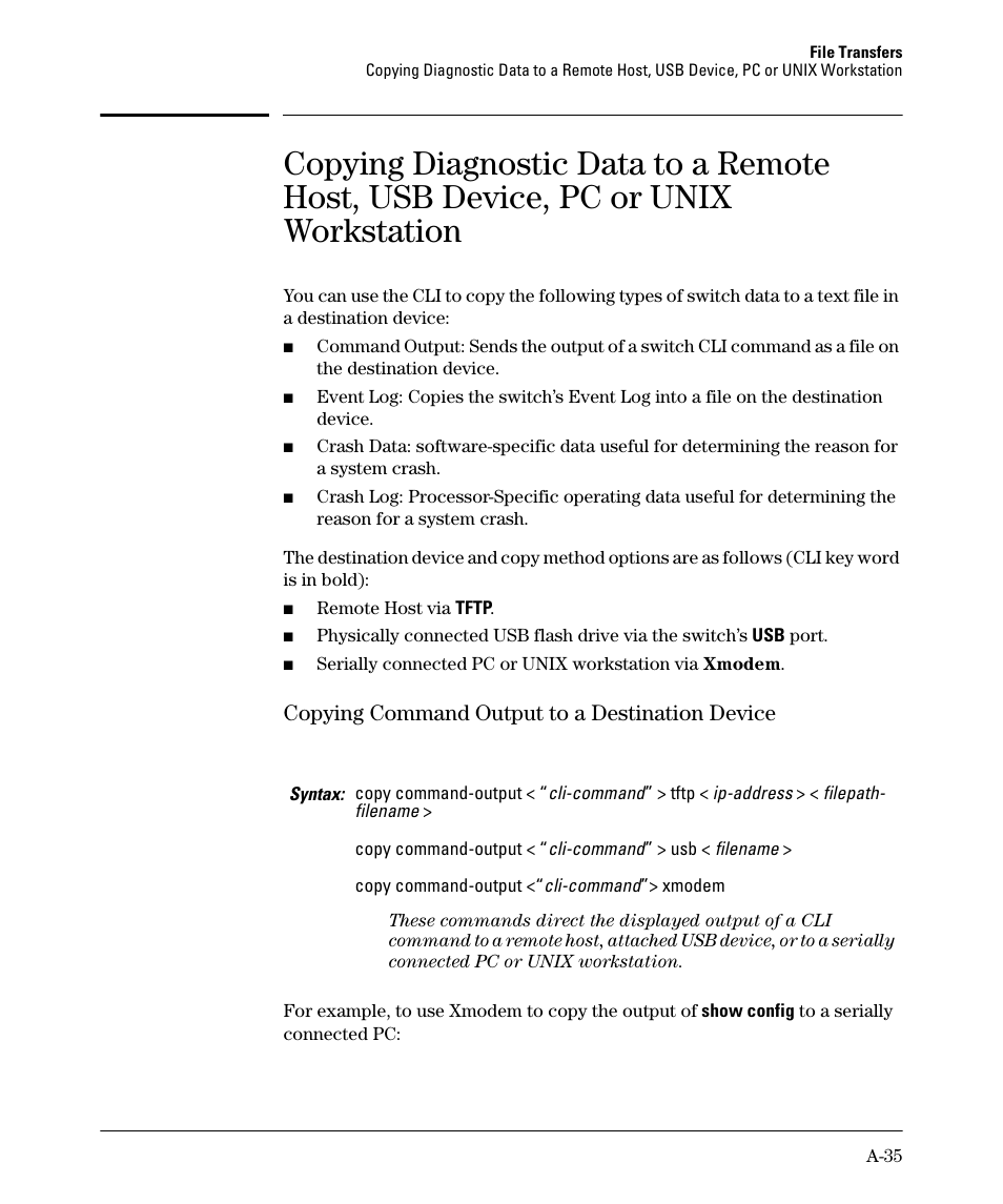 Copying command output to a destination device | HP 2910AL User Manual | Page 447 / 618