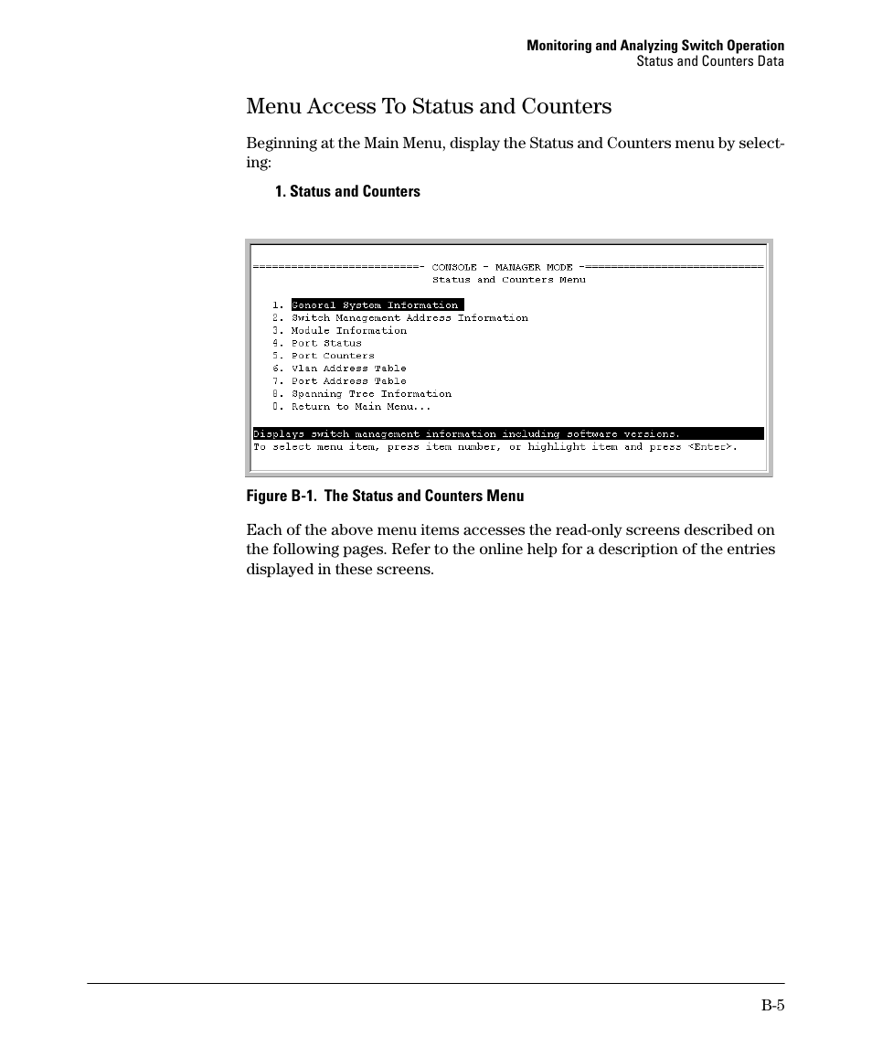 Menu access to status and counters | HP 2910AL User Manual | Page 461 / 618