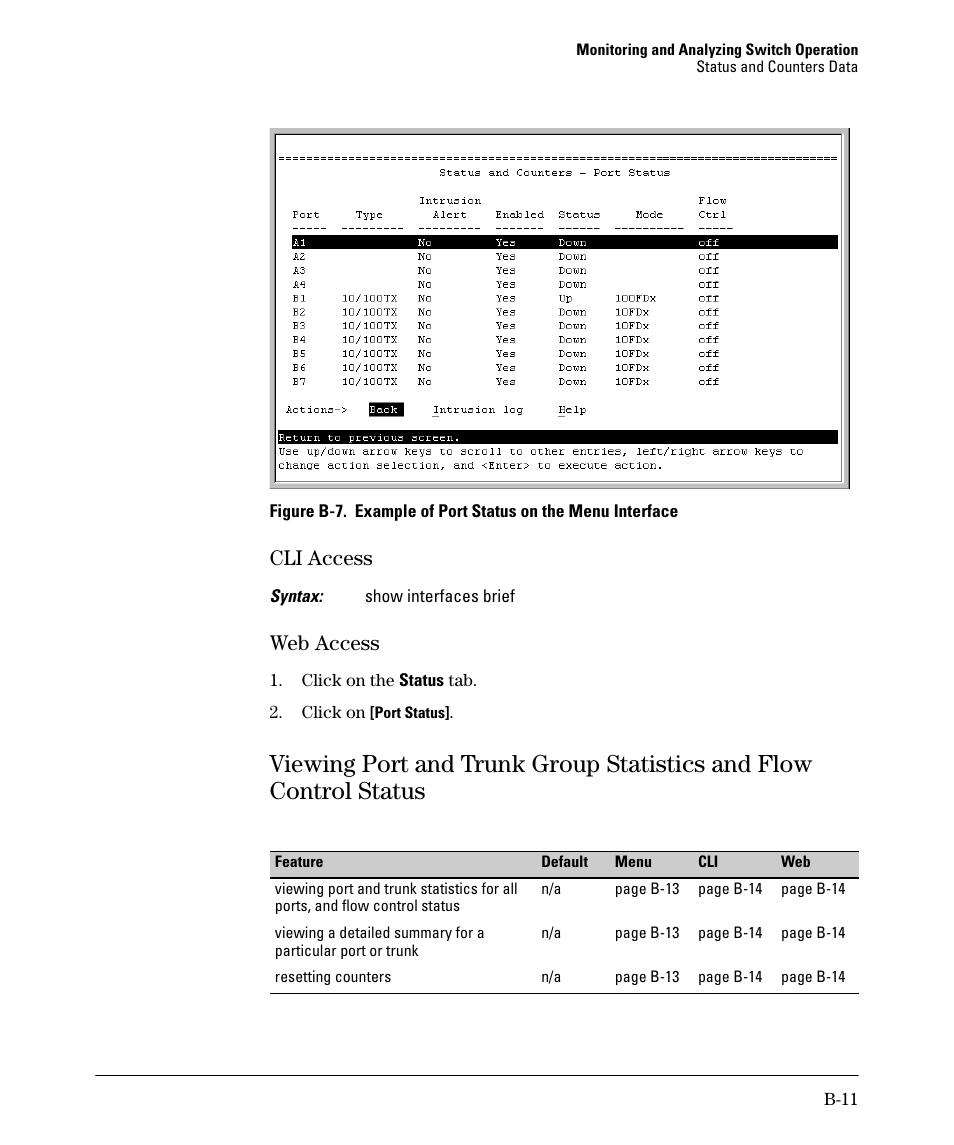 Cli access, Web access, B-11) | B-11 | HP 2910AL User Manual | Page 467 / 618