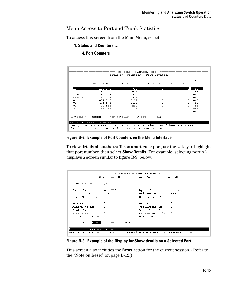 Menu access to port and trunk statistics | HP 2910AL User Manual | Page 469 / 618