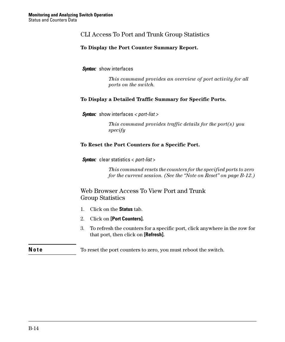 Cli access to port and trunk group statistics | HP 2910AL User Manual | Page 470 / 618