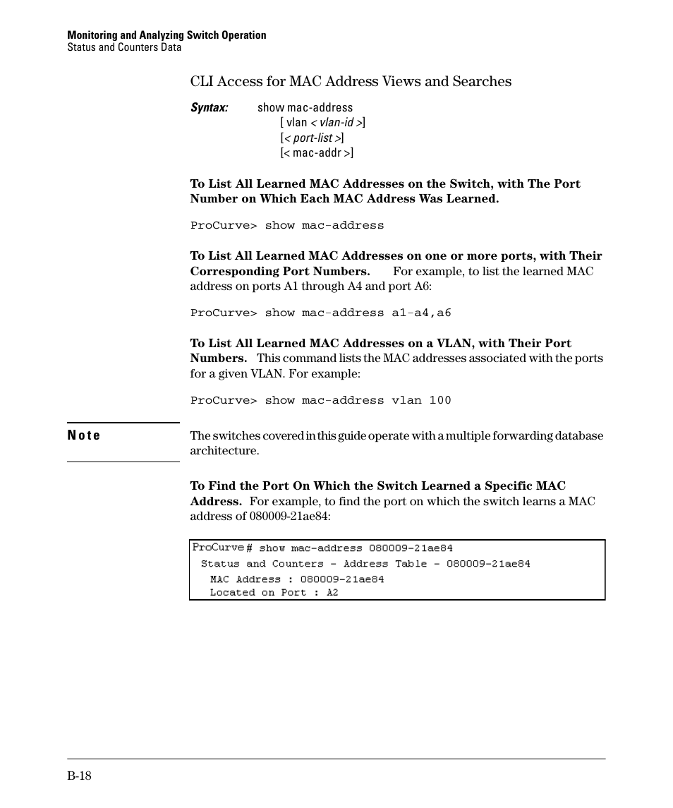 Cli access for mac address views and searches | HP 2910AL User Manual | Page 474 / 618