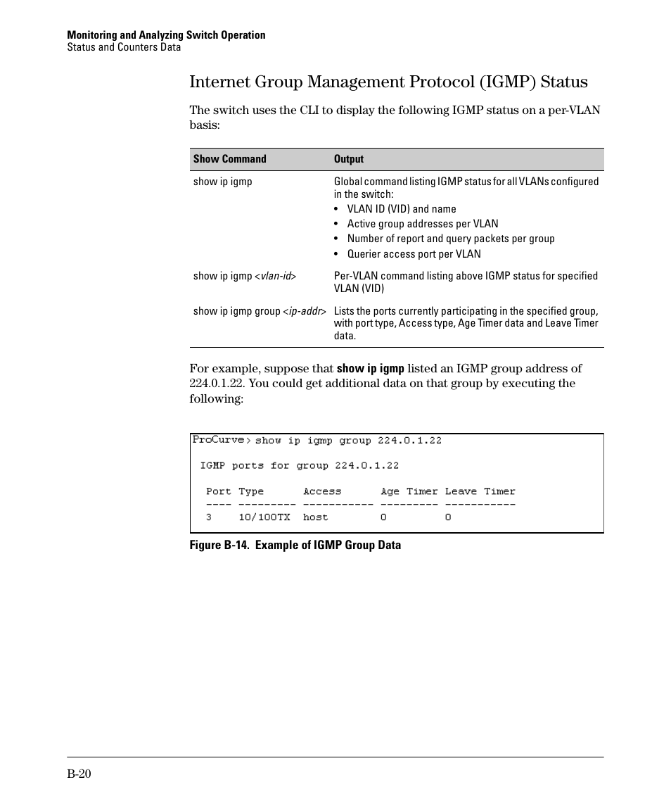 Internet group management protocol (igmp) status, B-20 | HP 2910AL User Manual | Page 476 / 618