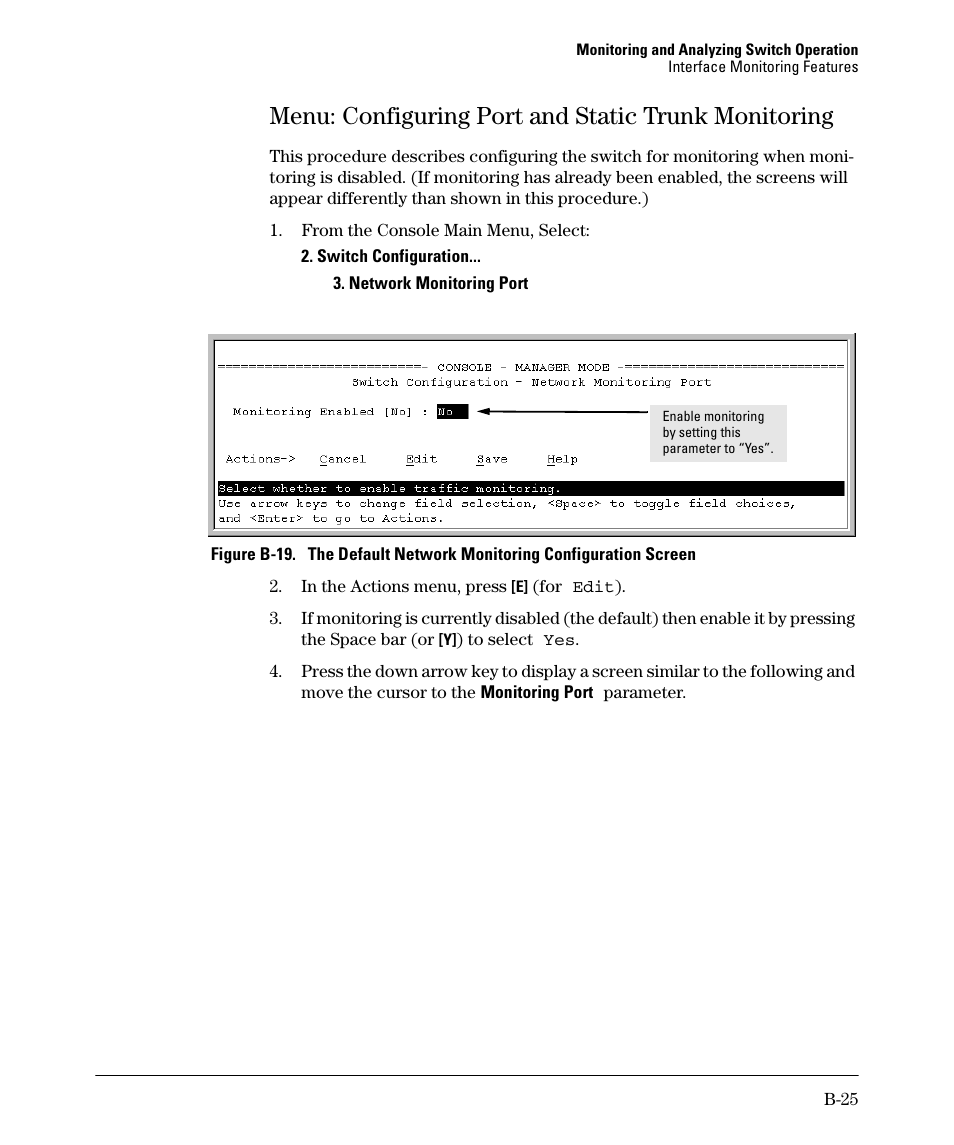 Menu: configuring port and static trunk monitoring | HP 2910AL User Manual | Page 481 / 618