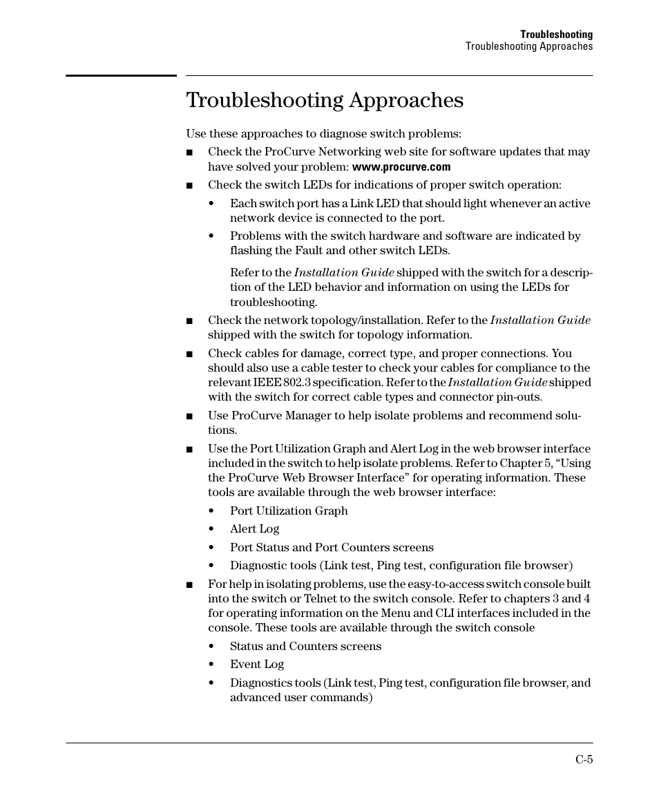 Troubleshooting approaches | HP 2910AL User Manual | Page 493 / 618