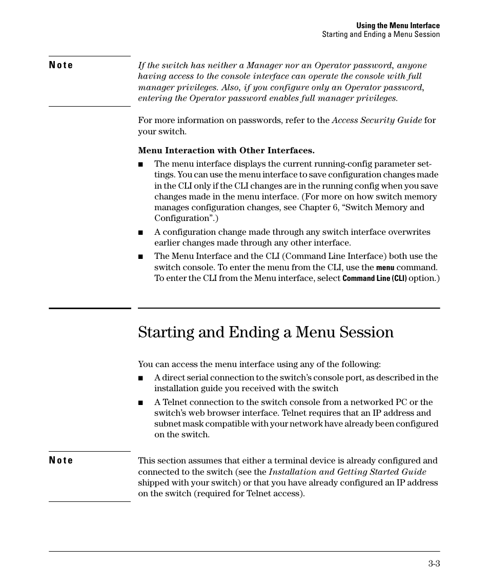 Starting and ending a menu session | HP 2910AL User Manual | Page 51 / 618