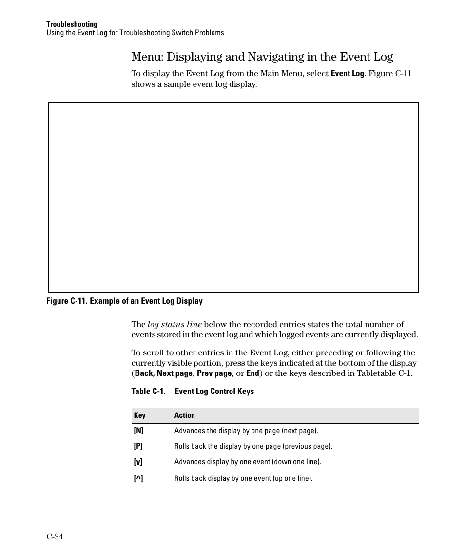 Menu: displaying and navigating in the event log | HP 2910AL User Manual | Page 522 / 618