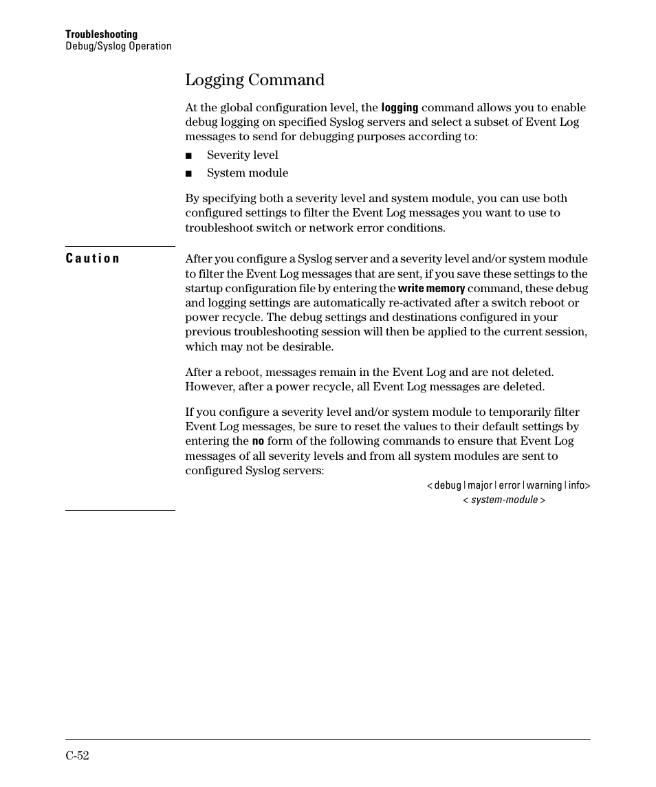 Logging command | HP 2910AL User Manual | Page 540 / 618