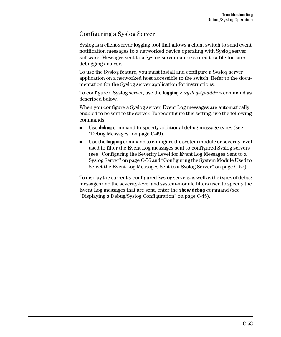 Configuring a syslog server | HP 2910AL User Manual | Page 541 / 618