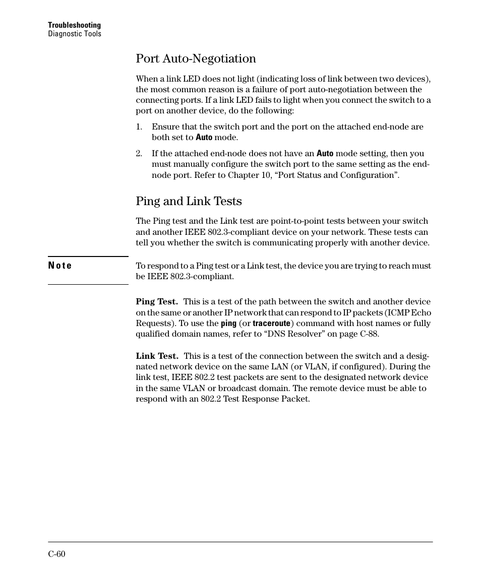 Port auto-negotiation, Ping and link tests | HP 2910AL User Manual | Page 548 / 618