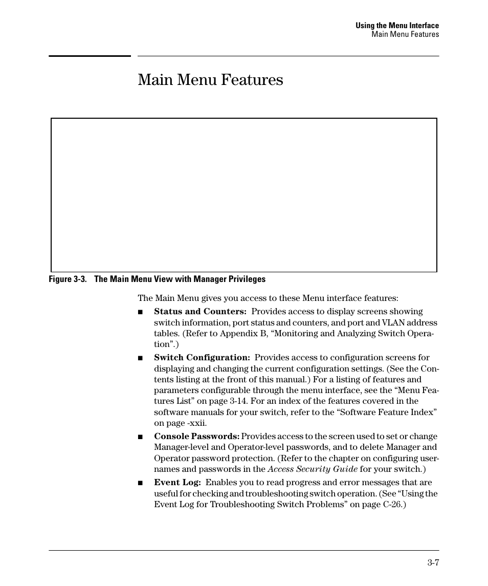 Main menu features | HP 2910AL User Manual | Page 55 / 618