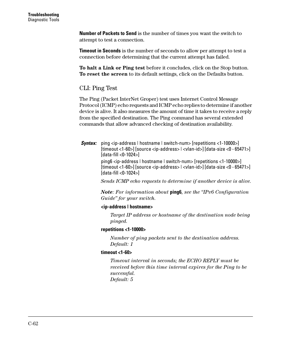 Cli: ping test | HP 2910AL User Manual | Page 550 / 618