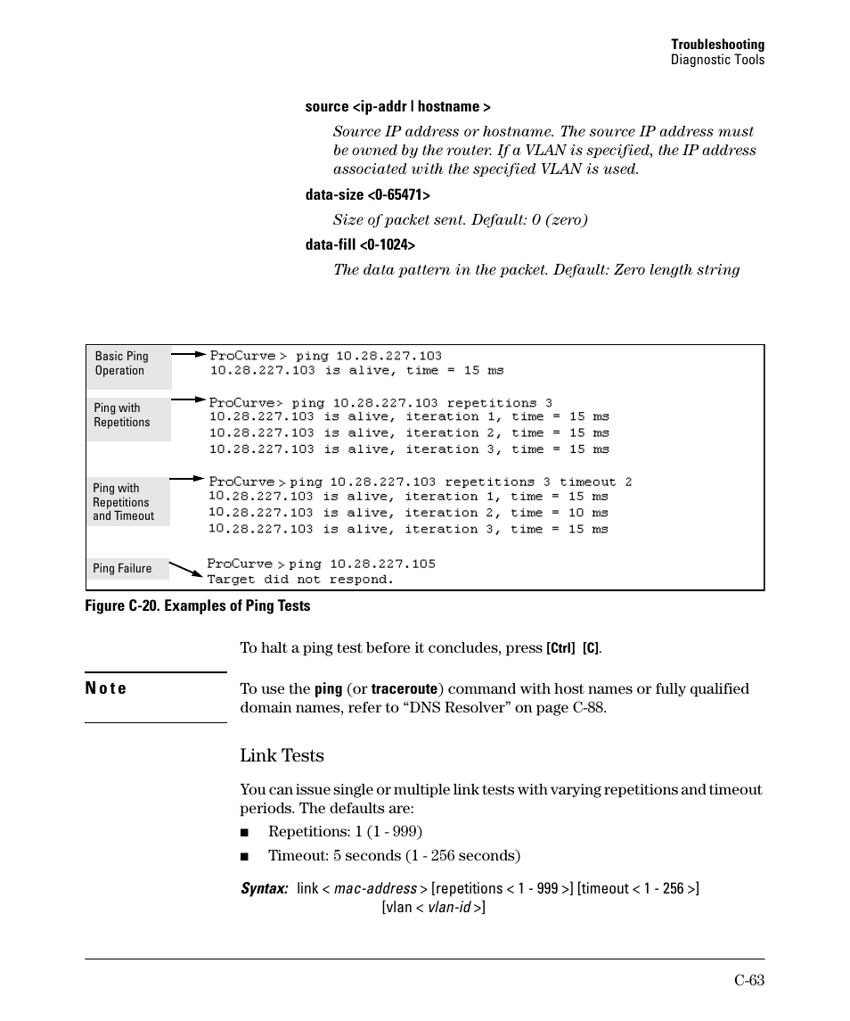 Link tests | HP 2910AL User Manual | Page 551 / 618