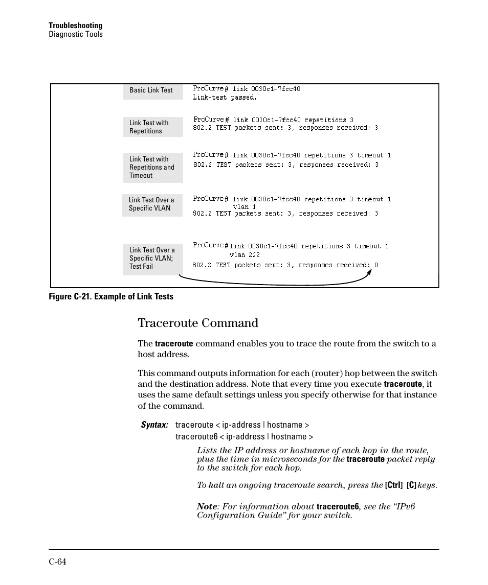 Traceroute command | HP 2910AL User Manual | Page 552 / 618