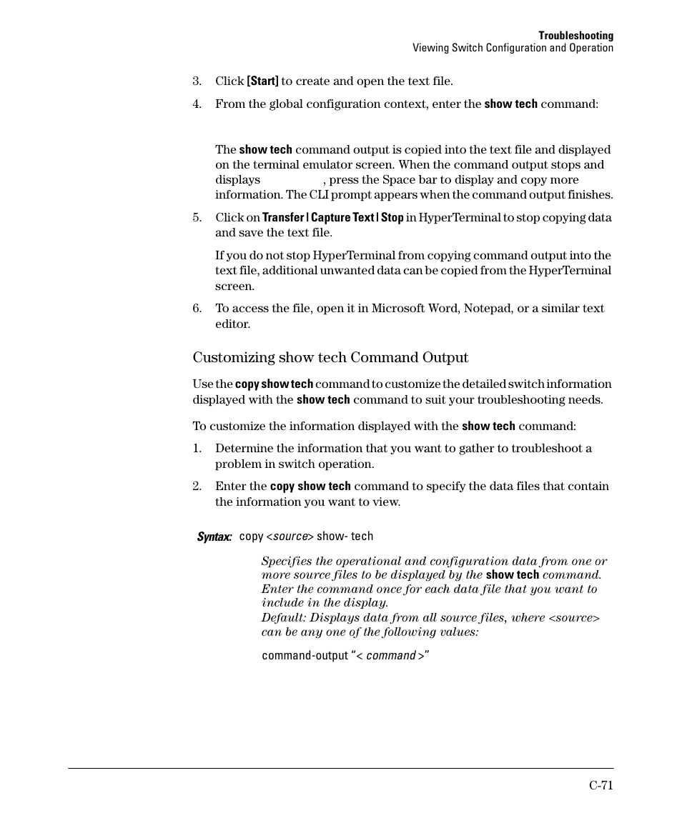 Customizing show tech command output | HP 2910AL User Manual | Page 559 / 618