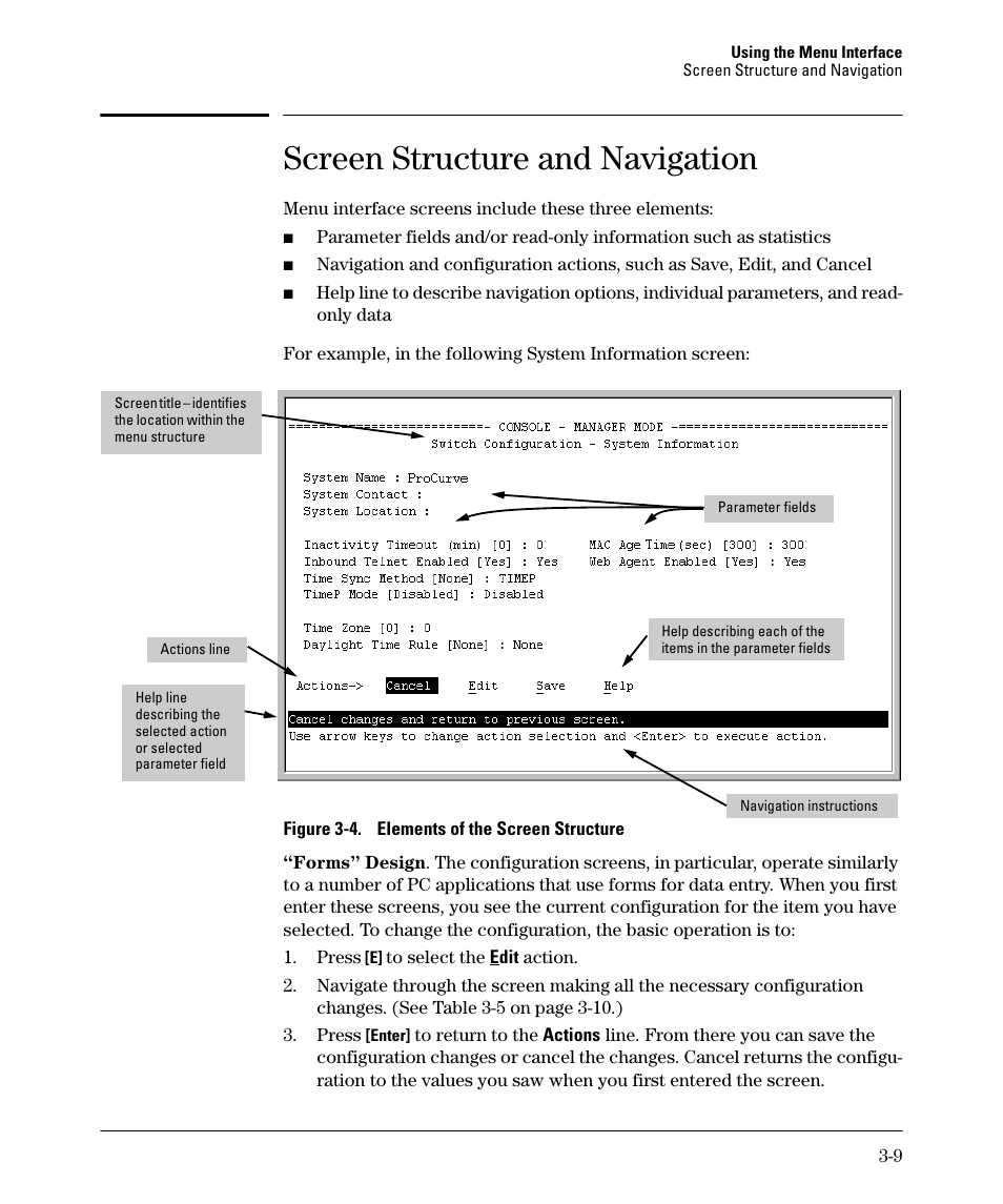 Screen structure and navigation | HP 2910AL User Manual | Page 57 / 618