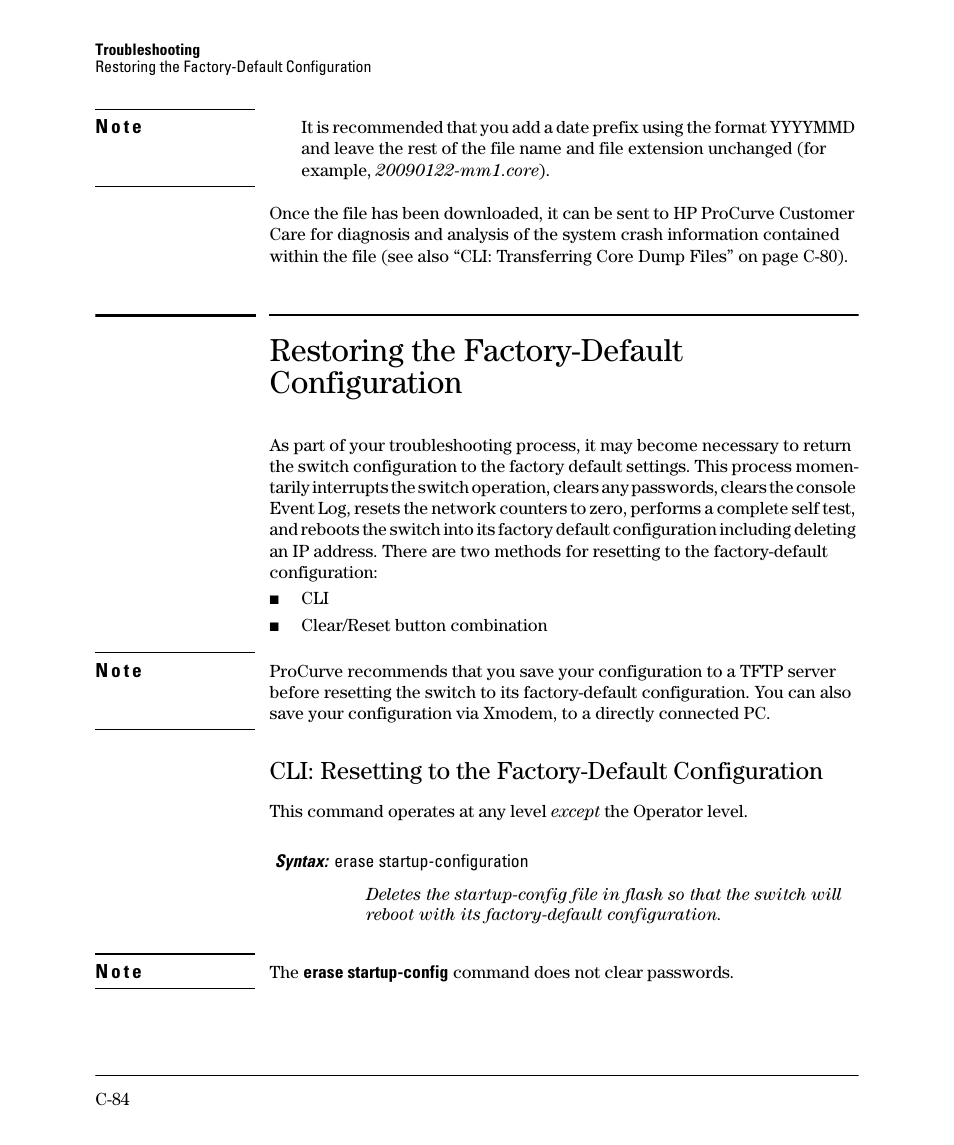 Restoring the factory-default configuration | HP 2910AL User Manual | Page 572 / 618