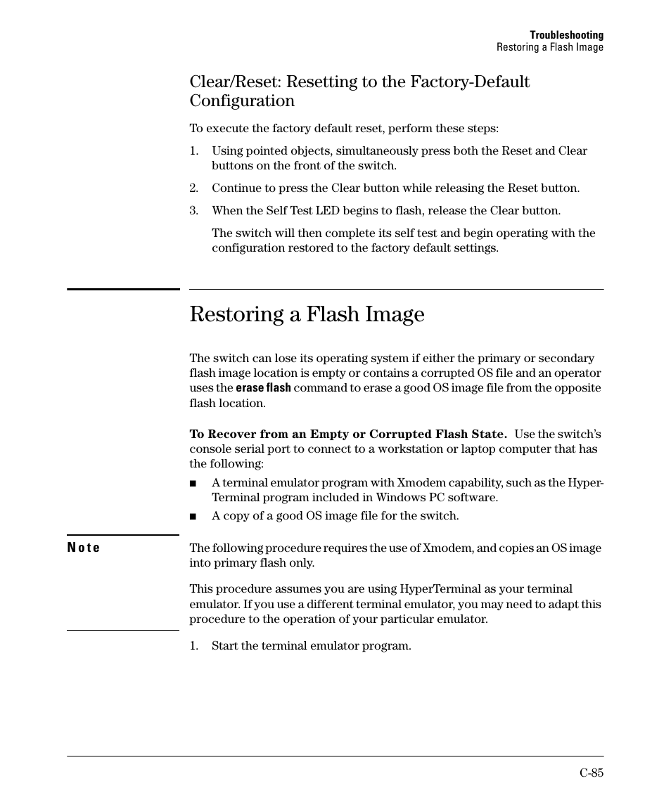 Restoring a flash image | HP 2910AL User Manual | Page 573 / 618