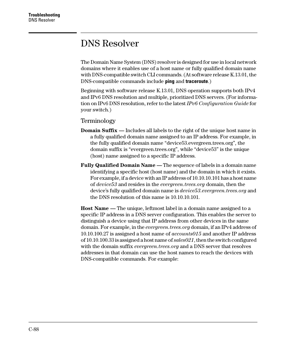 Dns resolver, Terminology | HP 2910AL User Manual | Page 576 / 618