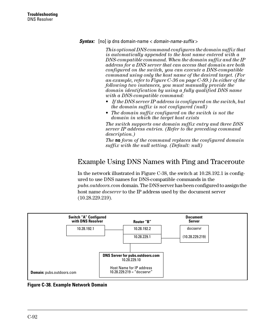 Example using dns names with ping and traceroute | HP 2910AL User Manual | Page 580 / 618