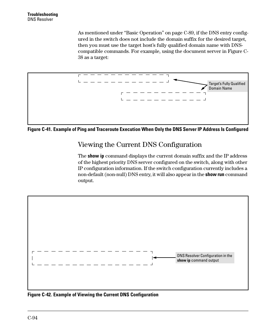 Viewing the current dns configuration | HP 2910AL User Manual | Page 582 / 618