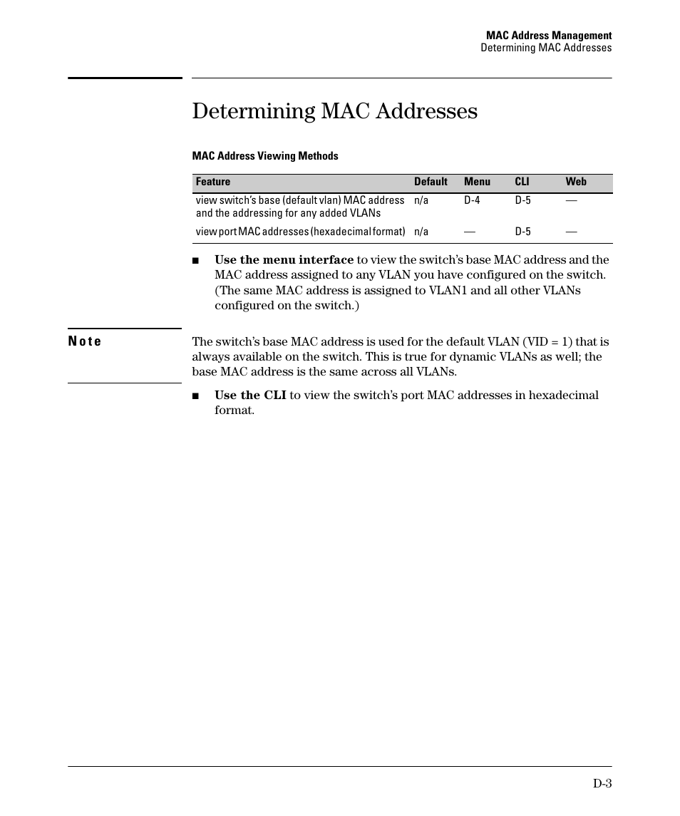 Determining mac addresses | HP 2910AL User Manual | Page 587 / 618