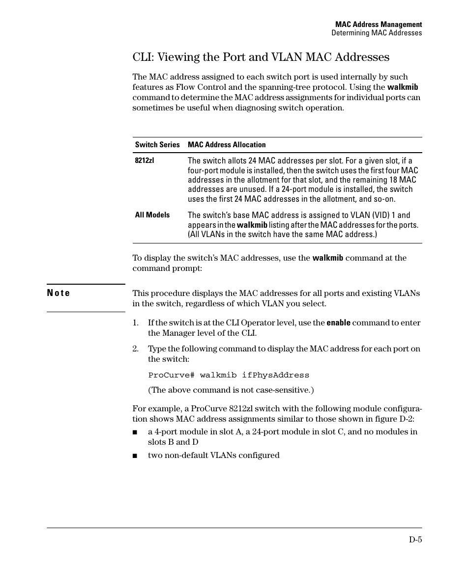 Cli: viewing the port and vlan mac addresses | HP 2910AL User Manual | Page 589 / 618