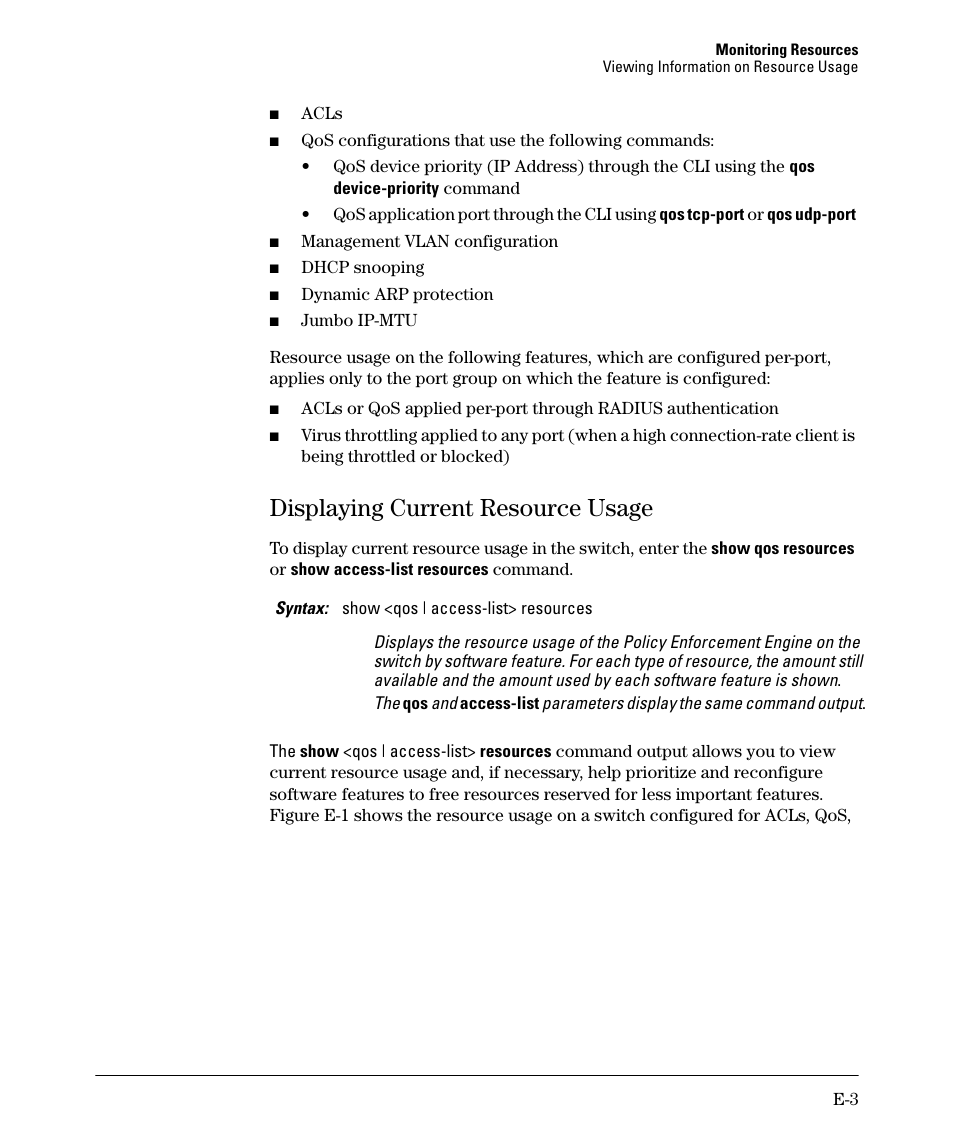 Displaying current resource usage | HP 2910AL User Manual | Page 595 / 618