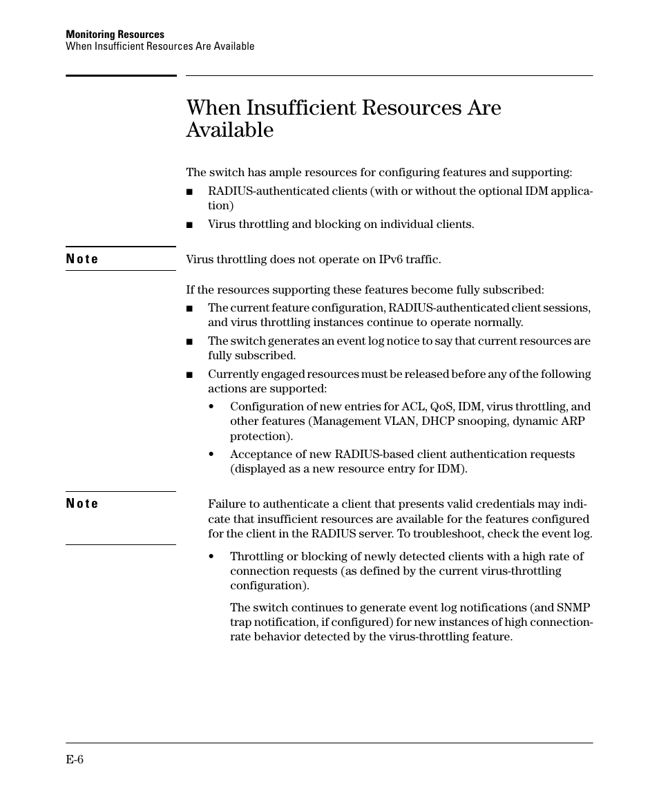 When insufficient resources are available | HP 2910AL User Manual | Page 598 / 618