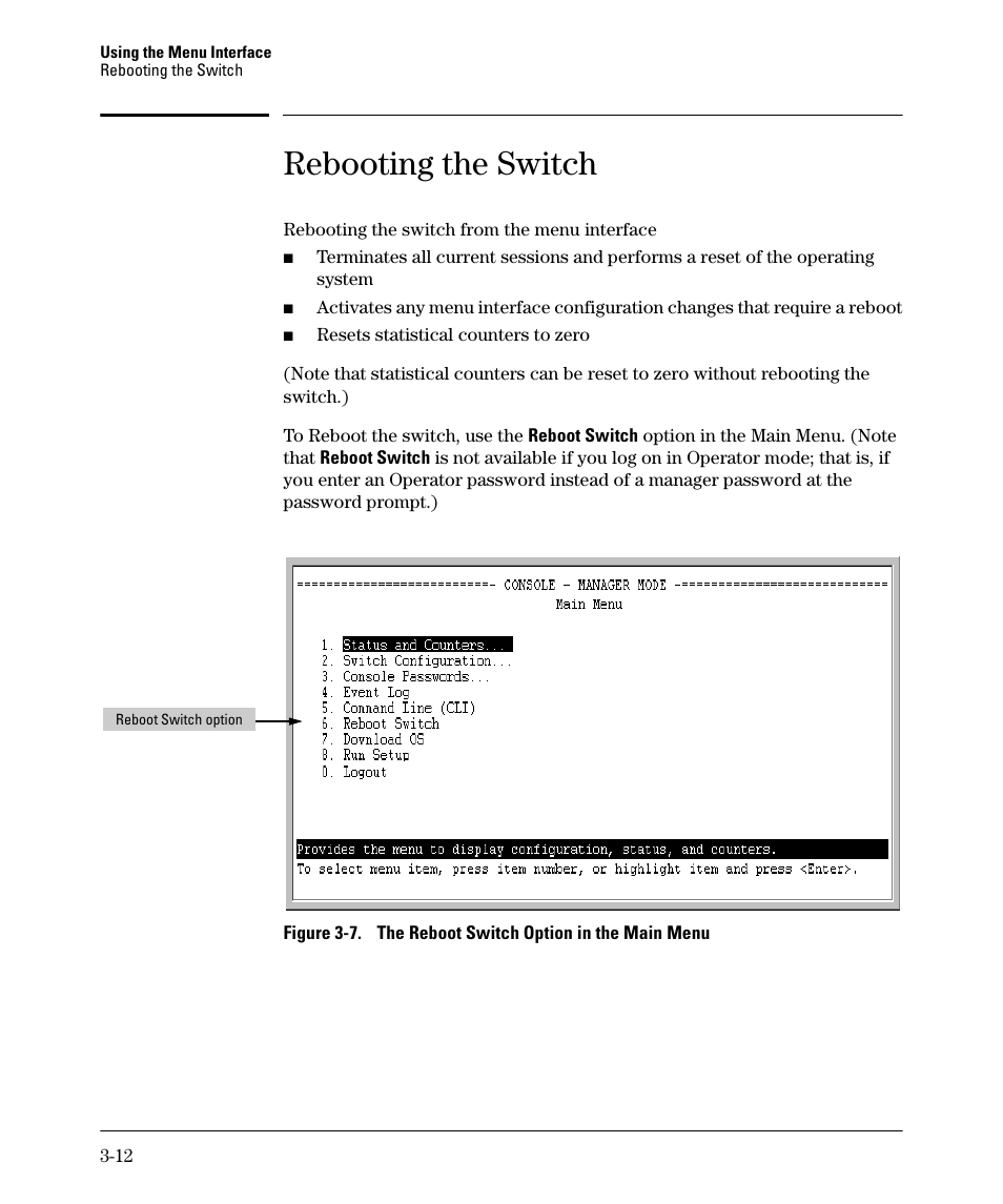 Rebooting the switch | HP 2910AL User Manual | Page 60 / 618