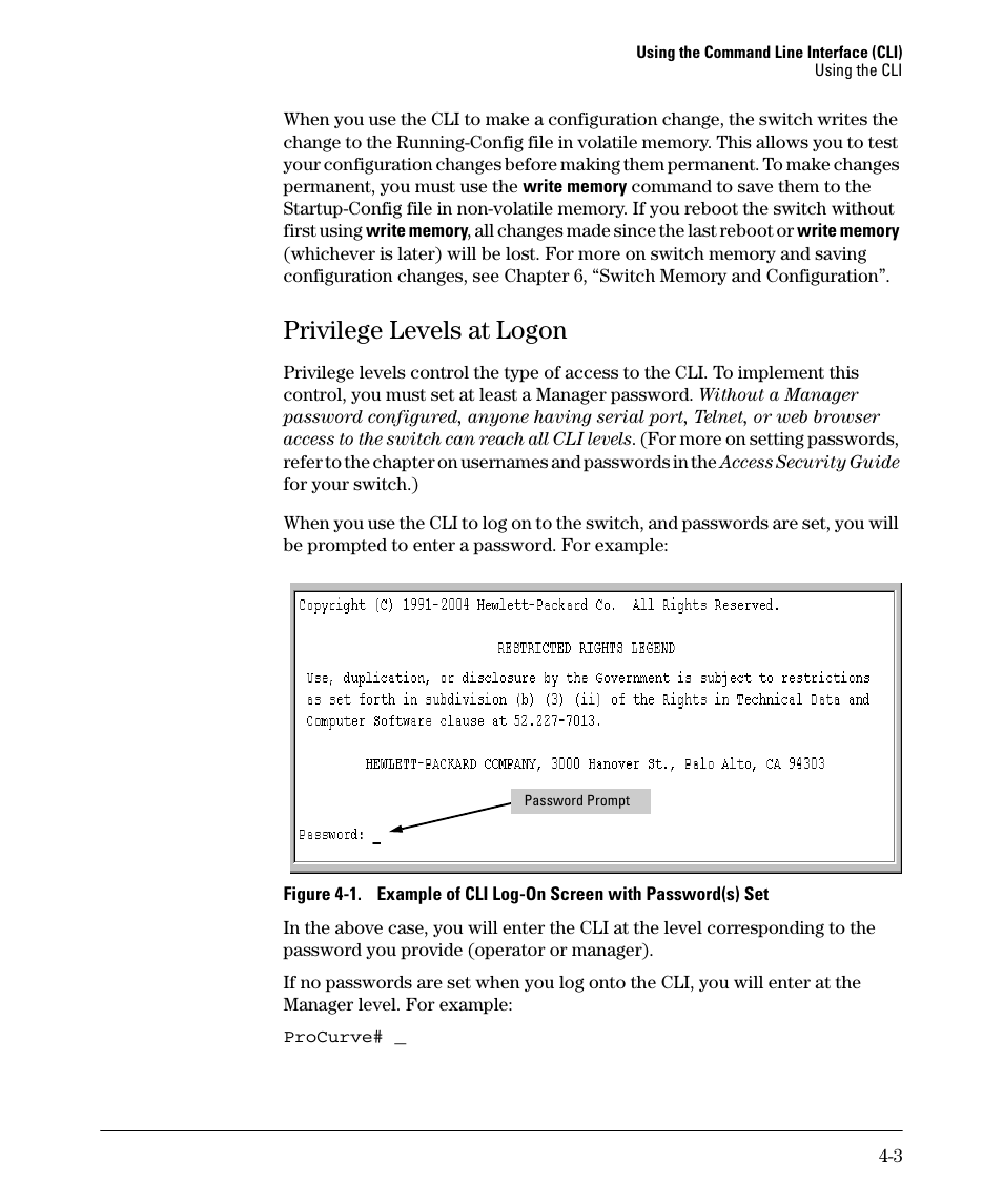 Privilege levels at logon, Privilege levels at logon -3 | HP 2910AL User Manual | Page 67 / 618