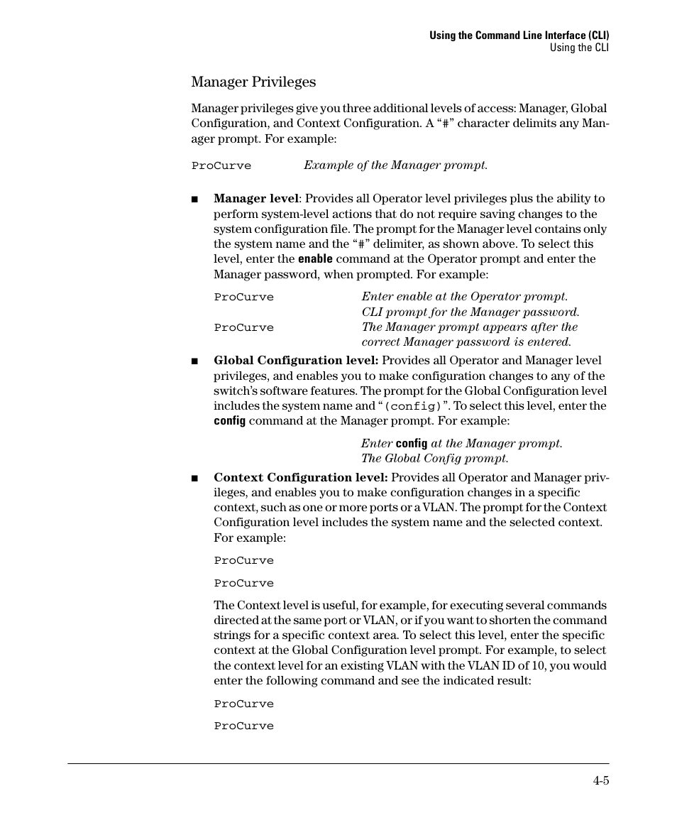 Manager privileges, Manager privileges -5 | HP 2910AL User Manual | Page 69 / 618