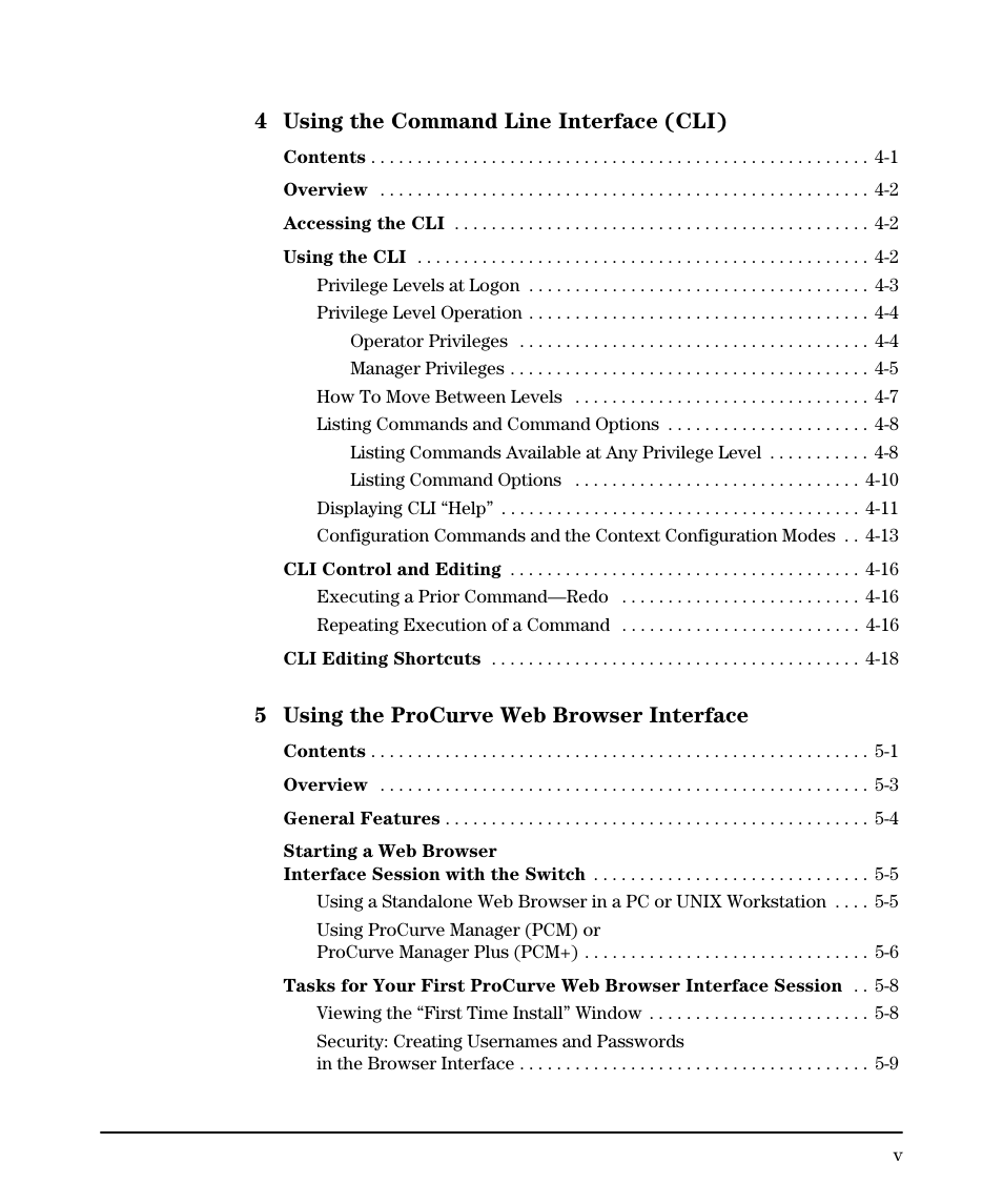 4 using the command line interface (cli), 5 using the procurve web browser interface | HP 2910AL User Manual | Page 7 / 618