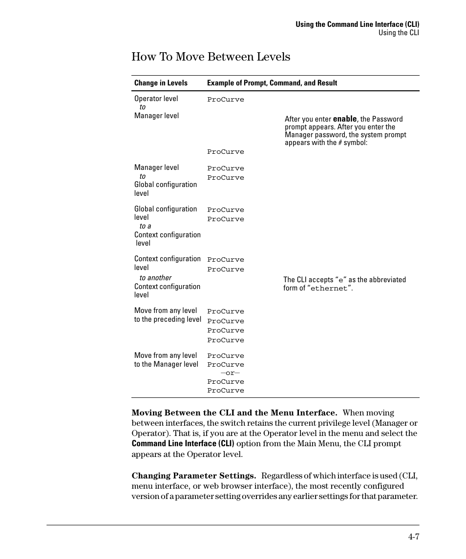 How to move between levels, How to move between levels -7 | HP 2910AL User Manual | Page 71 / 618