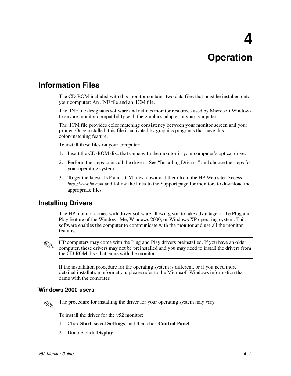 Operation, Information files, Installing drivers | HP 3535437 User Manual | Page 15 / 32