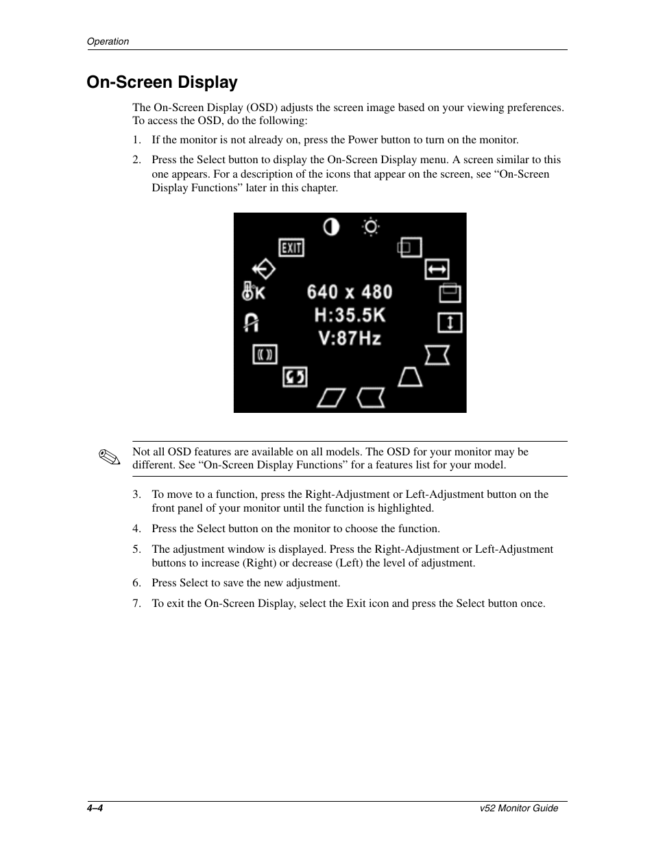 On-screen display | HP 3535437 User Manual | Page 18 / 32